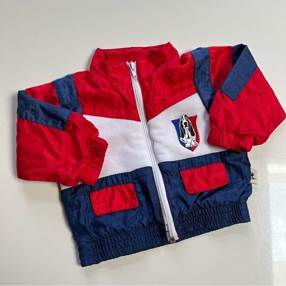 Retro 1990s Red White Blue Puppy Nylon Windbreaker Track Jacket - Picture 3 of 9